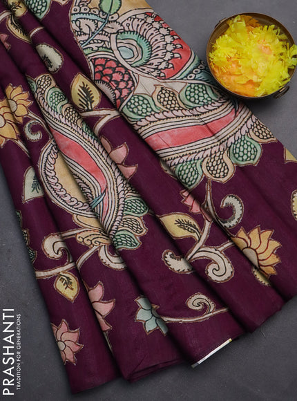 Semi tussar saree purple with kalamkari applique work