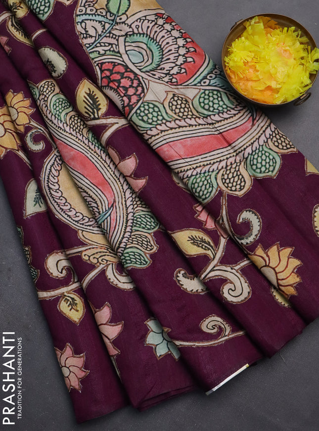 Semi tussar saree purple with kalamkari applique work