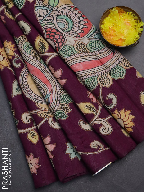 Semi tussar saree purple with kalamkari applique work