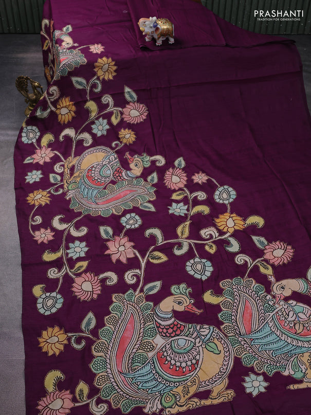 Semi tussar saree purple with kalamkari applique work
