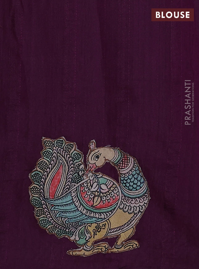 Semi tussar saree purple with kalamkari applique work
