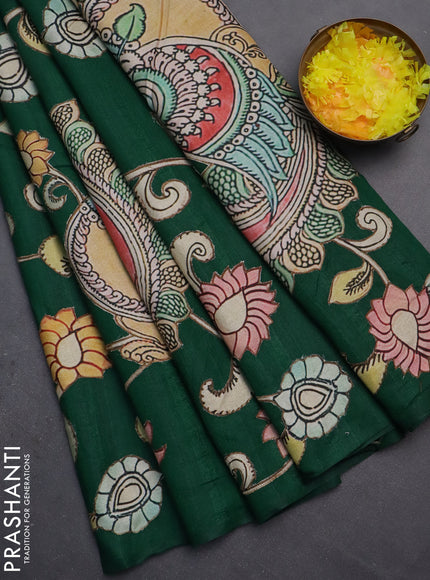 Semi tussar saree green with kalamkari applique work