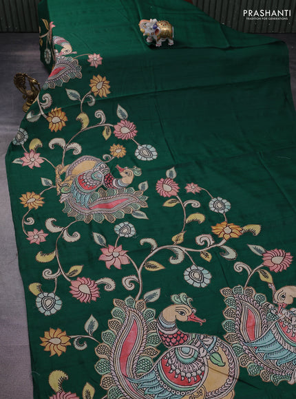 Semi tussar saree green with kalamkari applique work