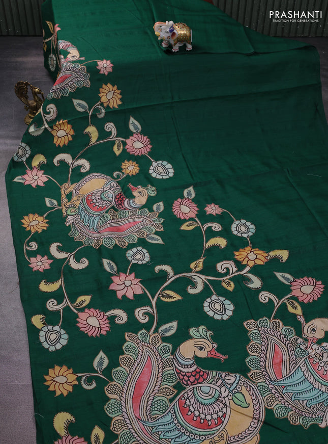 Semi tussar saree green with kalamkari applique work