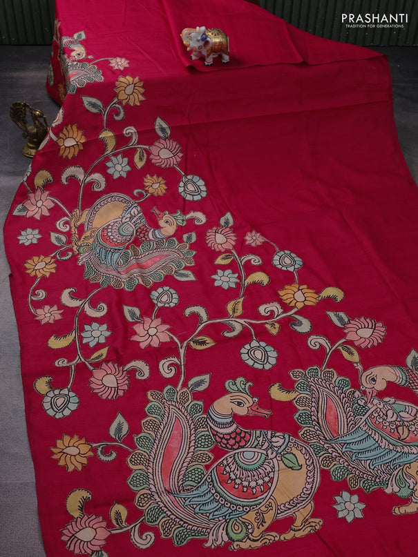 Semi tussar saree dark pink with kalamkari applique work