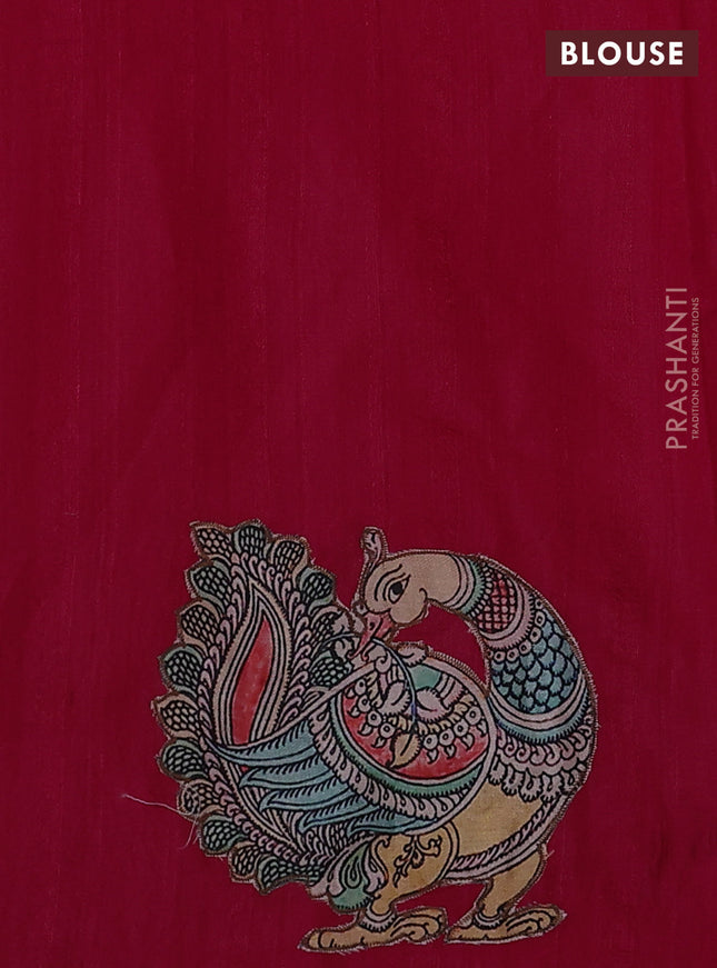 Semi tussar saree dark pink with kalamkari applique work
