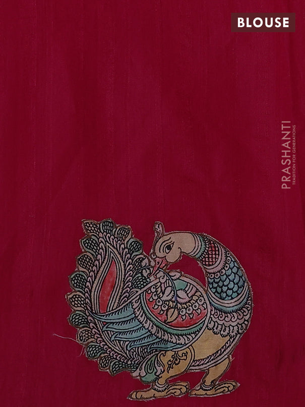 Semi tussar saree dark pink with kalamkari applique work
