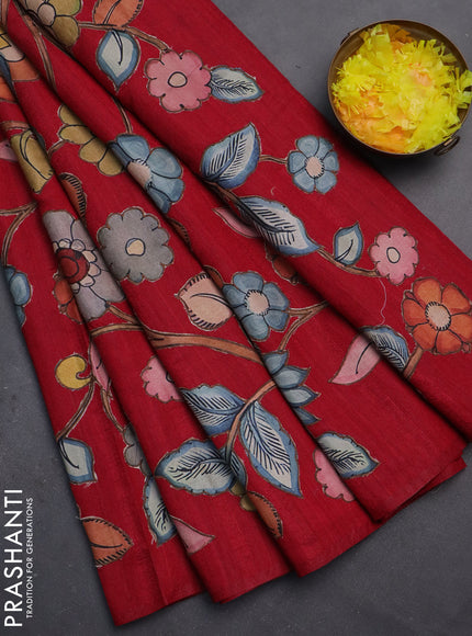 Semi tussar saree maroon with kalamkari applique work