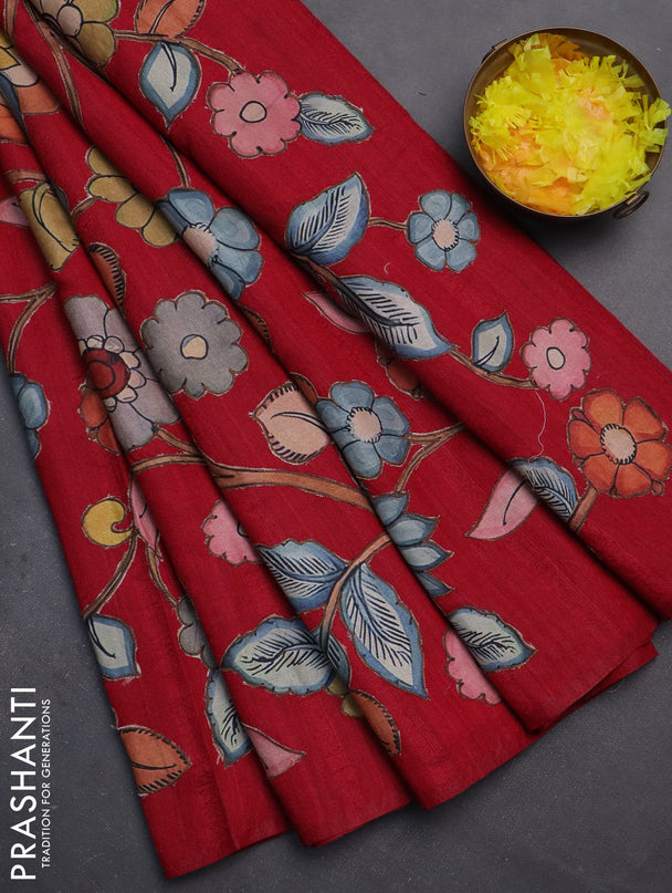 Semi tussar saree maroon with kalamkari applique work