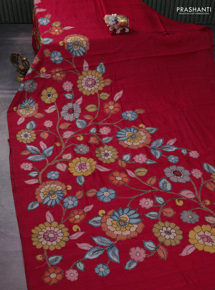 Semi tussar saree maroon with kalamkari applique work
