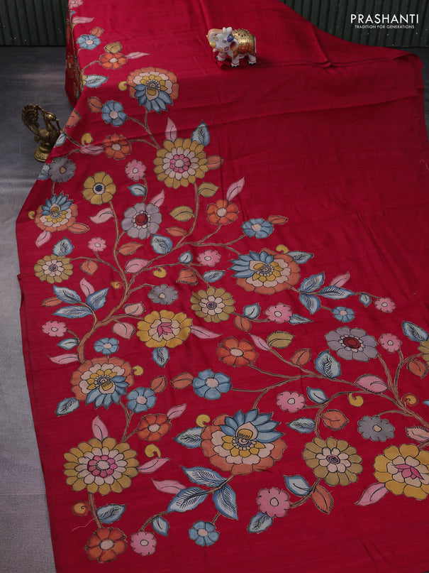 Semi tussar saree maroon with kalamkari applique work