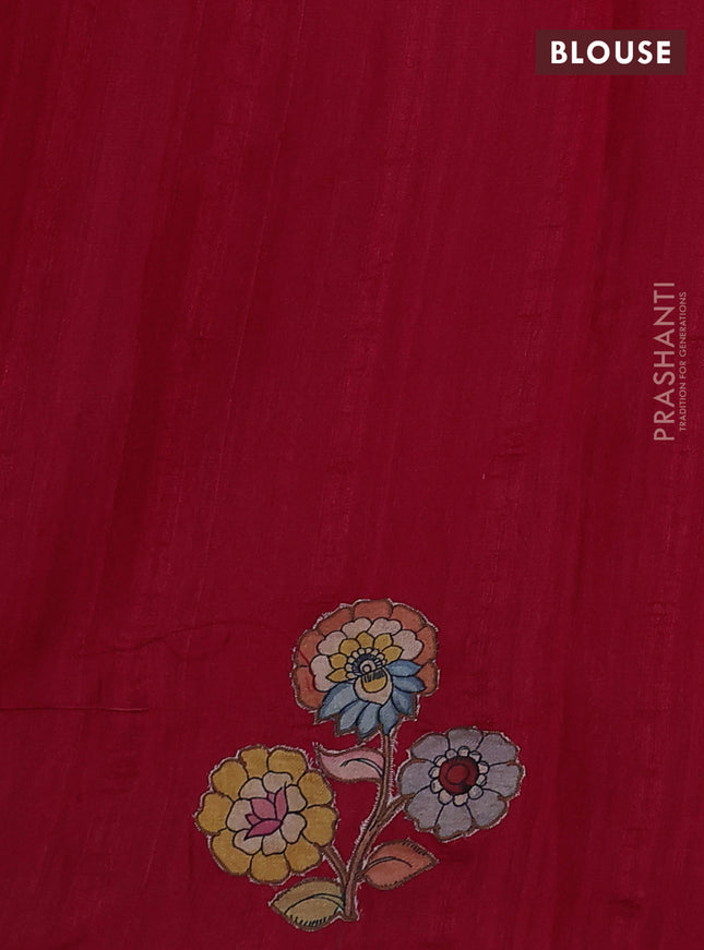 Semi tussar saree maroon with kalamkari applique work