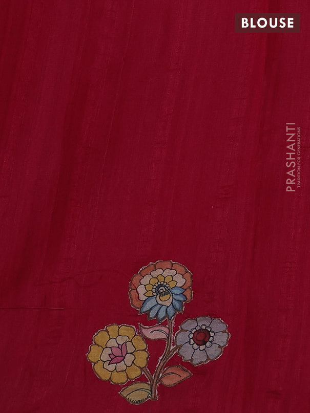 Semi tussar saree maroon with kalamkari applique work