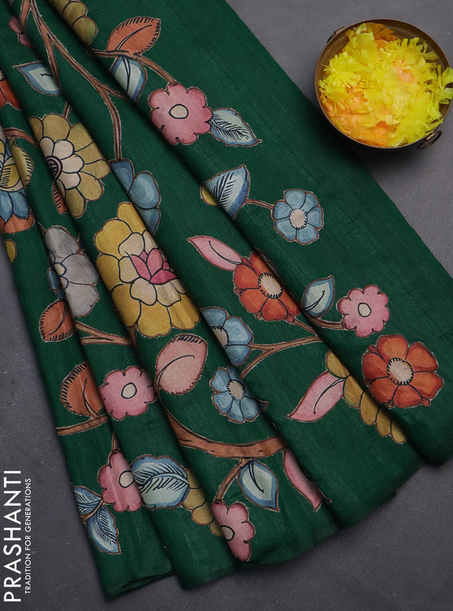 Semi tussar saree green with kalamkari applique work