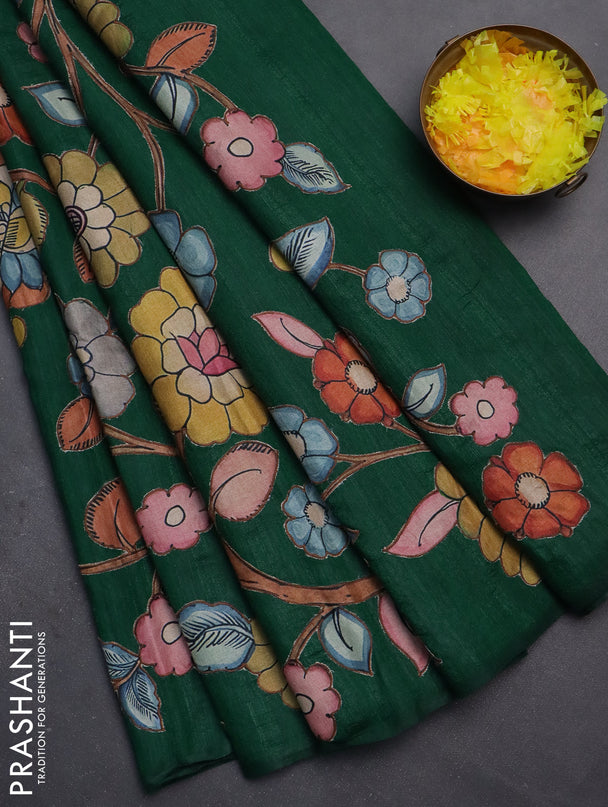 Semi tussar saree green with kalamkari applique work