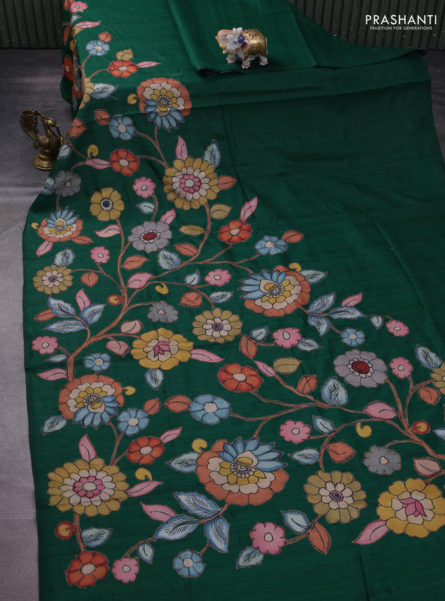 Semi tussar saree green with kalamkari applique work