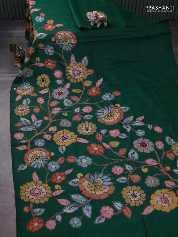Semi tussar saree green with kalamkari applique work
