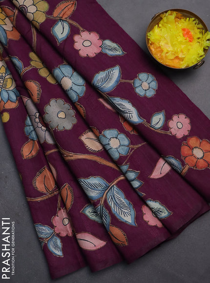 Semi tussar saree purple with kalamkari applique work
