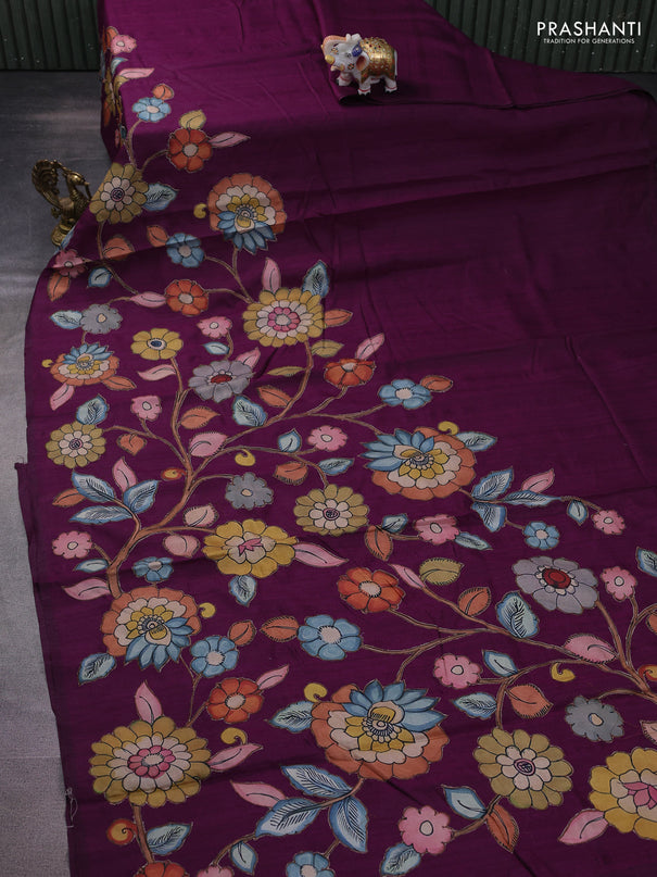 Semi tussar saree purple with kalamkari applique work