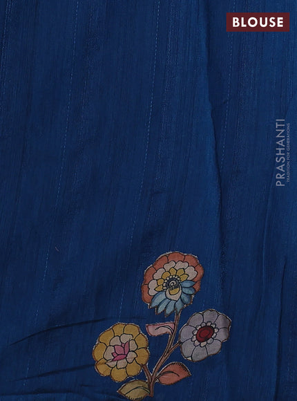 Semi tussar saree peacock blue with kalamkari applique work