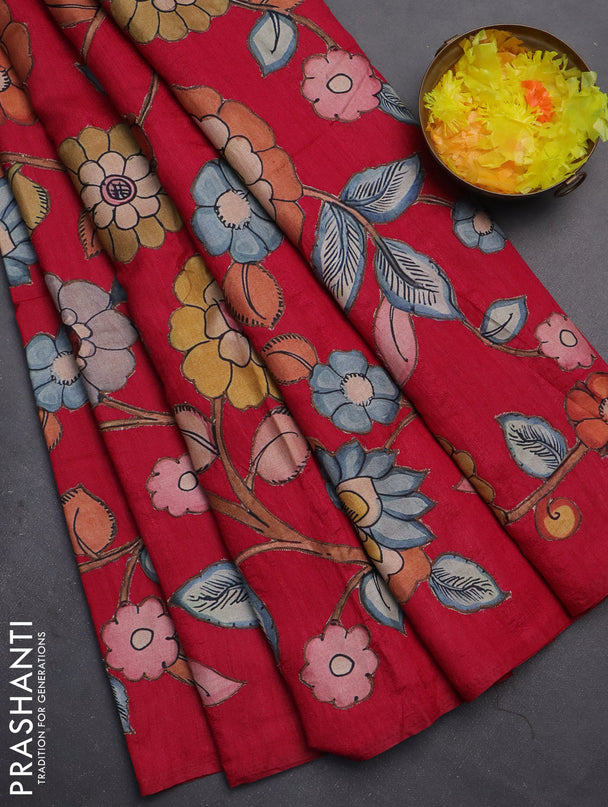 Semi tussar saree pink with kalamkari applique work