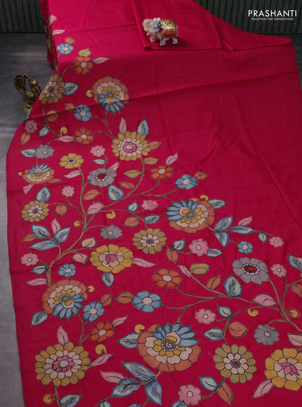 Semi tussar saree pink with kalamkari applique work