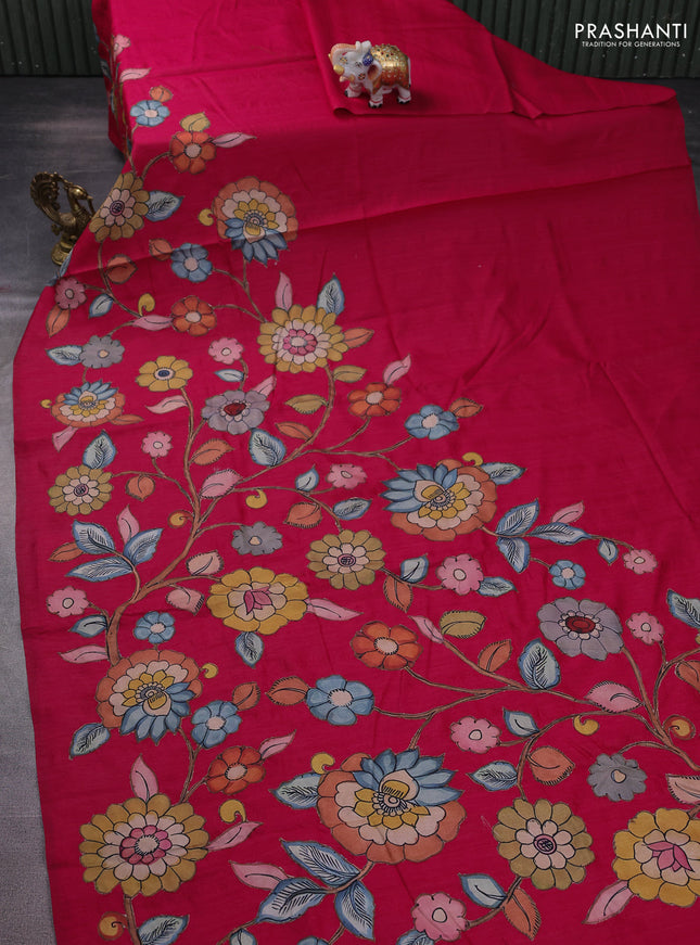 Semi tussar saree pink with kalamkari applique work