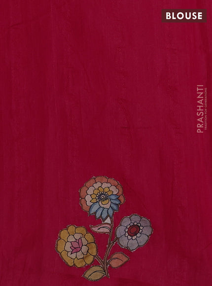 Semi tussar saree pink with kalamkari applique work