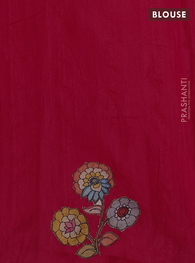 Semi tussar saree pink with kalamkari applique work
