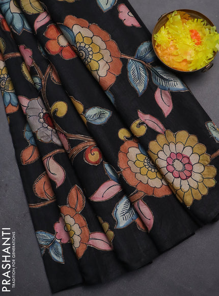 Semi tussar saree black with kalamkari applique work