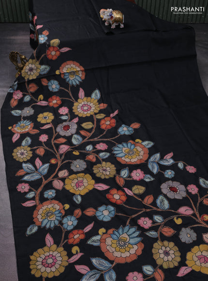Semi tussar saree black with kalamkari applique work