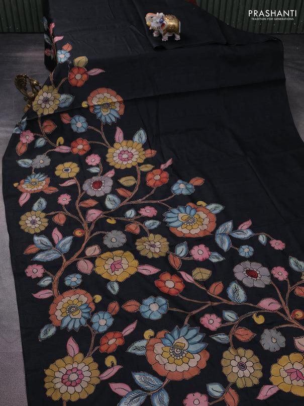 Semi tussar saree black with kalamkari applique work