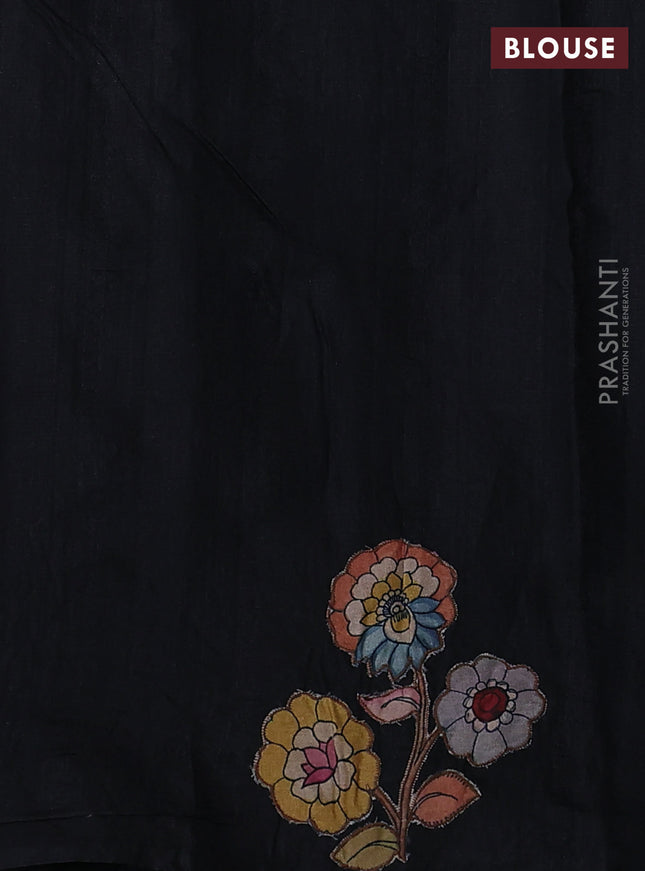 Semi tussar saree black with kalamkari applique work