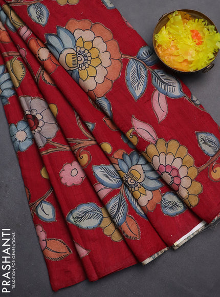 Semi tussar saree maroon and beige with kalamkari applique work