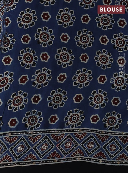 Modal silk saree blue and black with allover ajrakh prints & pita work and embroidery pallu