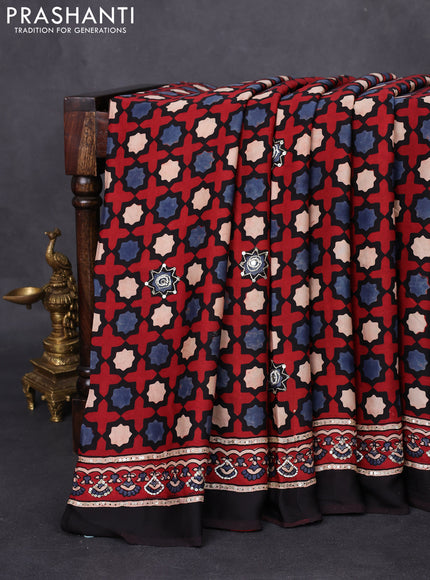 Modal silk saree maroon and black with allover ajrakh prints & pita work and embroidery pallu