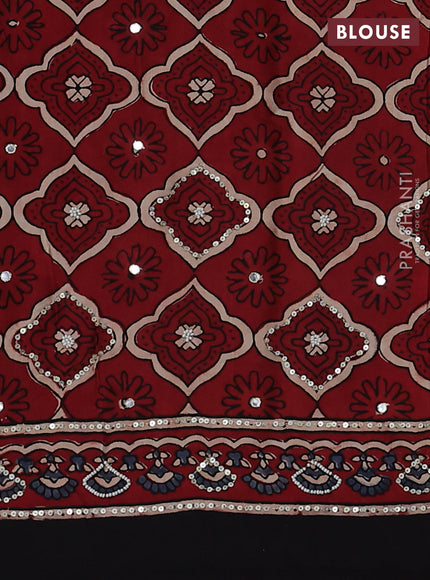 Modal silk saree maroon and black with allover ajrakh prints & pita work and embroidery pallu