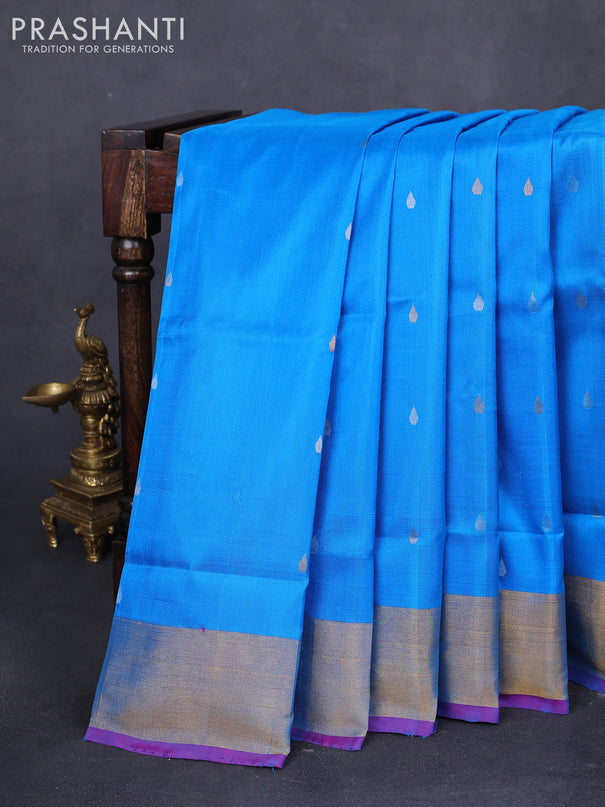 Pure uppada silk saree cs blue and purple with jamdhani buttas and jamdhani design pallu