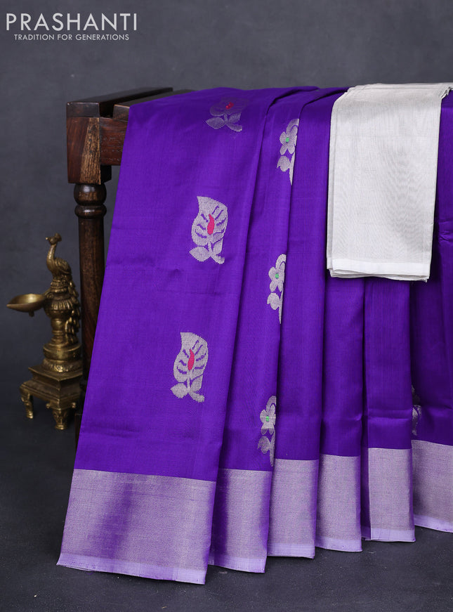 Pure uppada silk saree violet with silver zari woven buttas and silver zari woven border