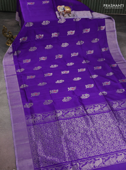 Pure uppada silk saree violet with silver zari woven buttas and silver zari woven border