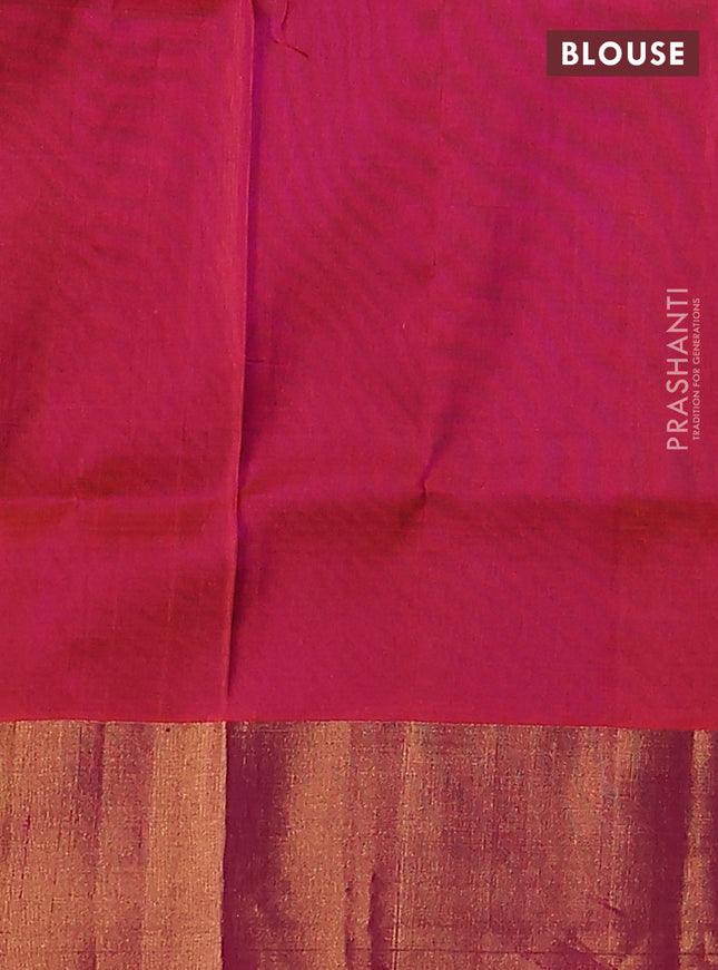 Pure uppada silk saree peacock blue and dual shade of pinkish orange with allover silver & gold zari weavess and zari woven border