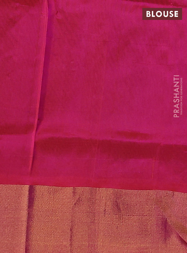 Pure uppada silk saree sap green and dual shade of pinkish orange with allover silver & gold zari weavess and zari woven border