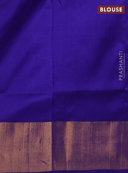 Pure uppada silk saree cs blue and blue with allover silver & gold zari weavess and zari woven border