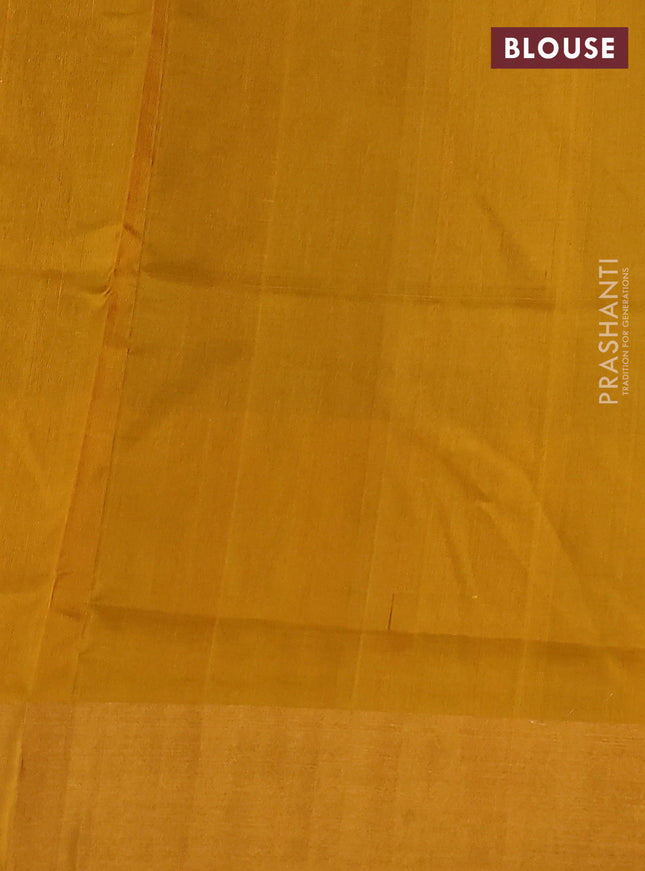 Pure uppada silk saree black and mustard yellow with silver & gold zari woven buttas and peacock design zari woven border