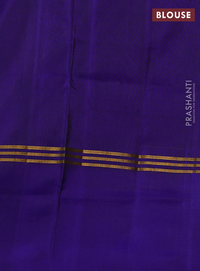 Pure uppada silk saree mehendi green and blue with silver & gold zari woven buttas and long zari woven floral butta border