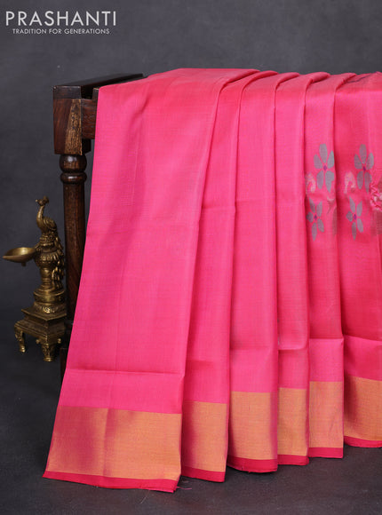 Pure uppada silk saree candy pink and maroon with jamdhani buttas and jamdhani design pallu