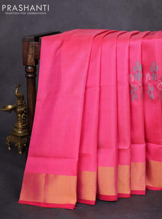 Pure uppada silk saree candy pink and maroon with jamdhani buttas and jamdhani design pallu