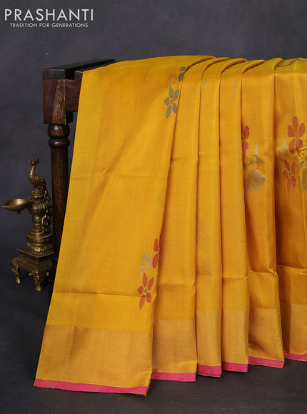 Pure uppada silk saree yellow and pink with jamdhani buttas and jamdhani design pallu