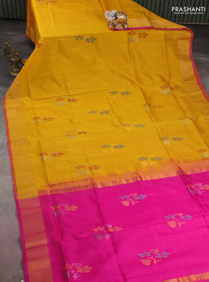 Pure uppada silk saree yellow and pink with jamdhani buttas and jamdhani design pallu