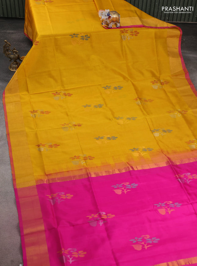 Pure uppada silk saree yellow and pink with jamdhani buttas and jamdhani design pallu